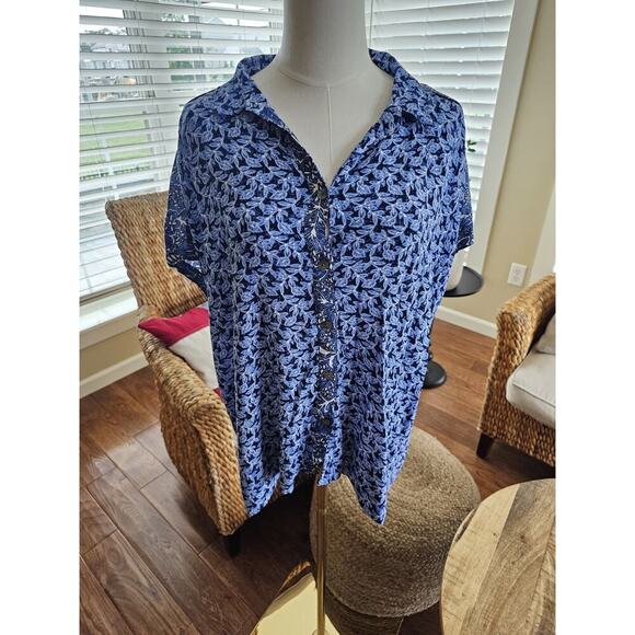 Habitat Tops - Habitat Blooming Vines Easy Shirt BlousebBlue Size S Floral Bohemian